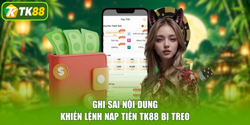 Ghi sai nội dung khiến lệnh nạp tiền TK88 bị treo
